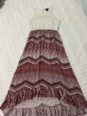 Art Class Crochet Top Maxi Dress with Pink & Red Boho Print, little girl 10/12